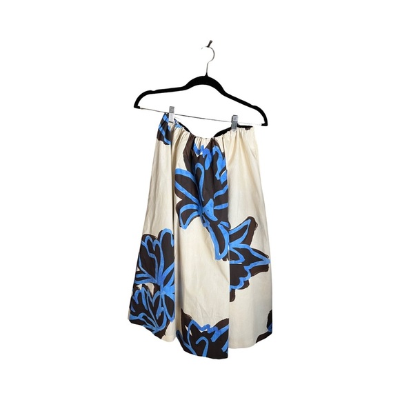 Zara Bold Floral Print A Line Midi Skirt Elastic Waist Cream Blue - Size M NWT - Picture 2 of 13